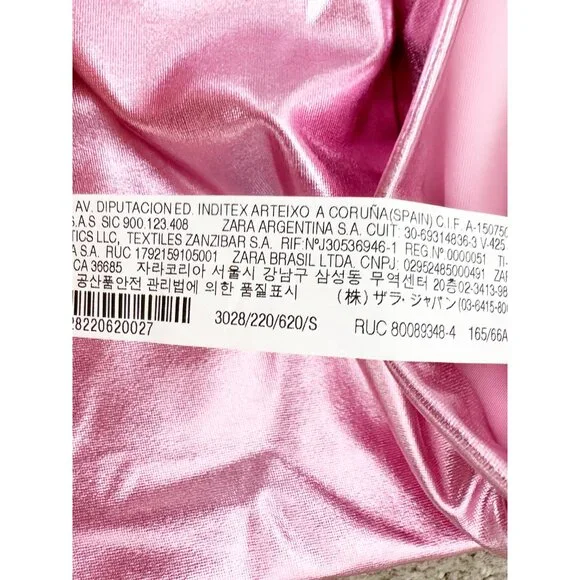 Zara Metallic Shiny Legging High Rise Pants in Pink NEW S - Picture 7 of 13